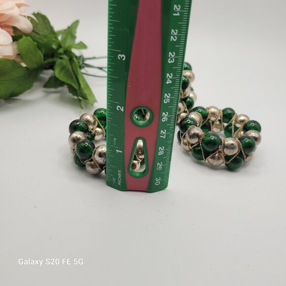 Green Glass and Metal Beaded Napkin Rings Set of - Picture 12 of 12